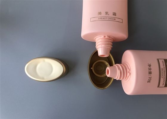 Pink Breast Cream Plastic Lotion Tubes 70g With Ellipt Roating Cover Plating Gold