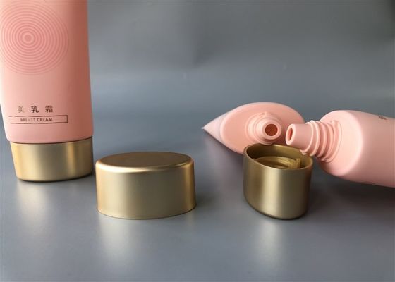 Pink Breast Cream Plastic Lotion Tubes 70g With Ellipt Roating Cover Plating Gold