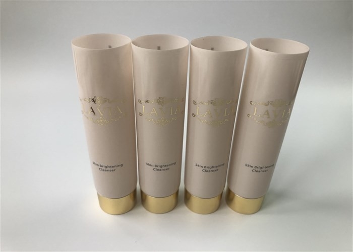 Light beige brown semi-transparent pearl cosmetic tube 1 color silk screen hot stamping gold 100ml