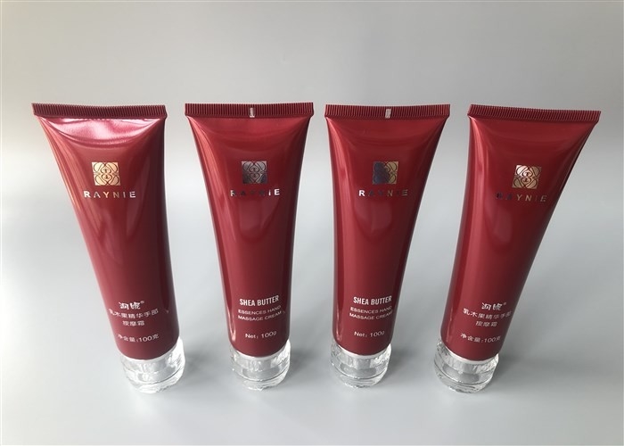 Colored Pearlescent RAYNIE Plastic Cream Tubes Hot Stamping Silver With Acrylic Cap 100g
