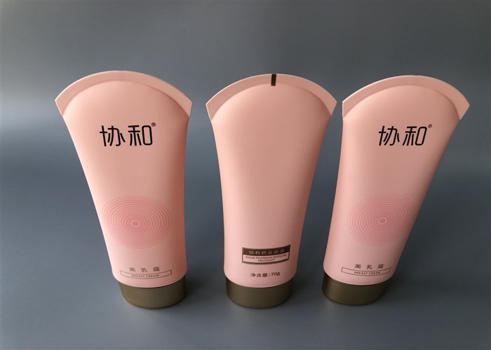 Pink Breast Cream Plastic Lotion Tubes 70g With Ellipt Roating Cover Plating Gold